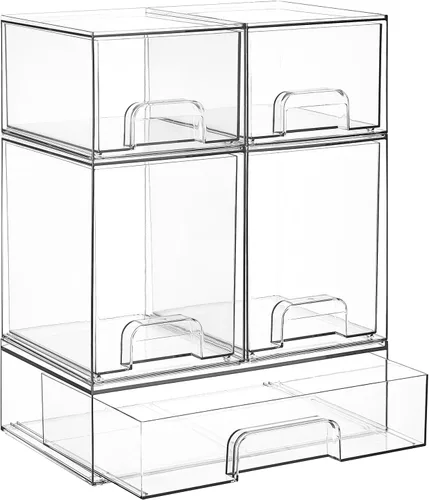 Miniatura 17 de Vtopmart Juego de 3 cajones de almacenamiento apilables, organizadores de plástico transparente para maquillaje, cosméticos, suministros de belleza