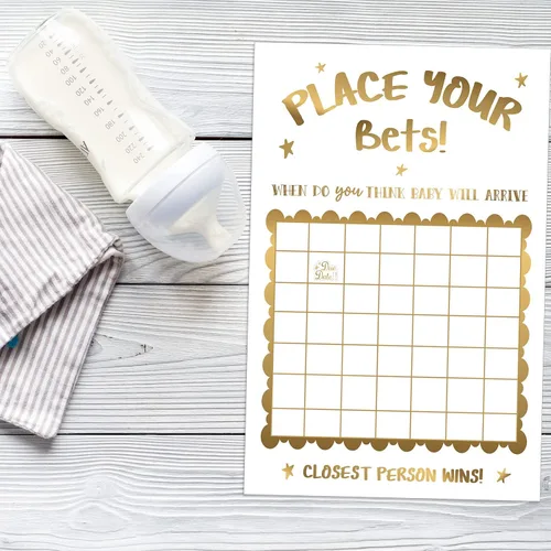 Miniatura 7 de Geyee Decoraciones de baby shower, juego de ducha con predicción neutra para fecha de nacimiento, grande, divertido letrero de calendario de bebé