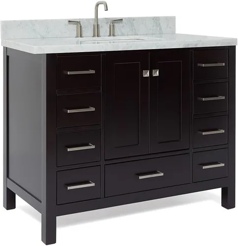 Miniatura 8 de ARIEL Cambridge - Mueble de baño espresso de 43 pulgadas con fregadero, borde de mármol italiano de carrara de 1.5 pulgadas, madera maciza