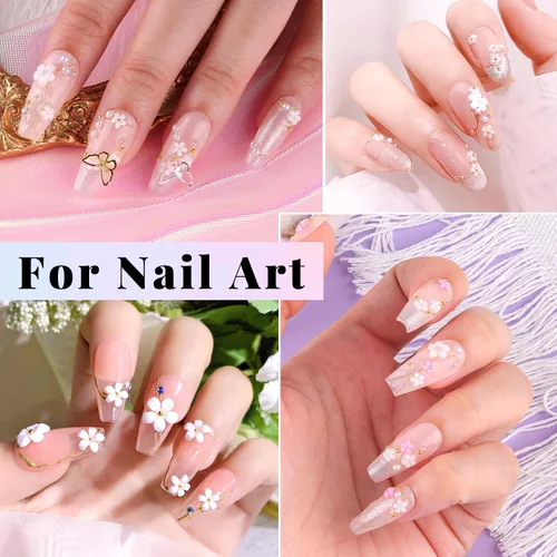 Miniatura 7 de Dijes para uñas 3D, kit de manicura con gel de pegamento de diamantes de imitación para uñas (curado UV), mariposa blanca rosa flor gemas AB 03-2