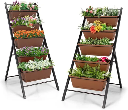 Miniatura 12 de S AFSTAR Macetero vertical de 5 niveles, cama de jardín elevada de 5 capas con 5 jardineras desmontables y marco de metal, contenedores elevados
