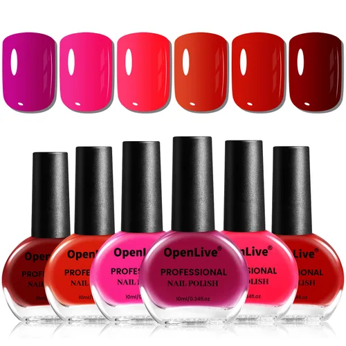 Miniatura 12 de OpenLive Juego de 12 esmaltes de uñas con combinación de 10 colores, 2 capas base y superior, esmalte de uñas de secado rápido de larga duración