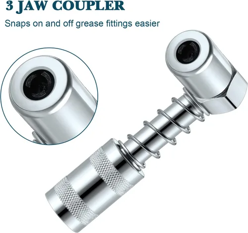 Miniatura 5 de Boao Acoplador de pistola de engrase de 90 grados, adaptador de acoplador plateado, herramienta de ajuste de grasa de ángulo de mandíbula con mangas