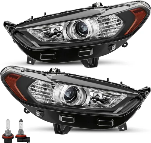JSBOYAT - Conjunto de faros proyector de repuesto con bombillas incluidas para Ford Fusion 2013 a 2016, carcasa negra con reflector ámbar