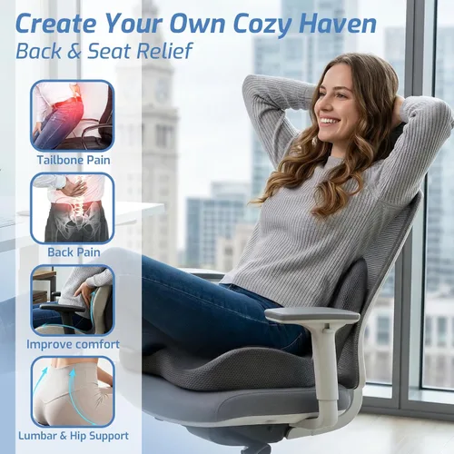 Miniatura 2 de Cojín de asiento, cojín de espuma viscoelástica para silla de oficina y automóvil, cojín ergonómico para coxis para coxis, nervio ciático, alivio