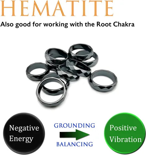 Miniatura 46 de Morchic - Anillos unisex de piedras de hematita, para equilibrar ansiedad, chakra raíz, (paquete de tamaños mixtos)