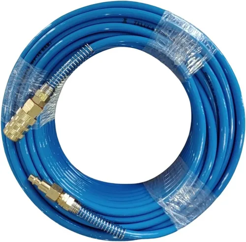 Zeluga Manguera de aire de poliuretano no transparente 21-314 de 1/4 pulgadas x 100 pies, con accesorios, extremadamente ligera, color azul