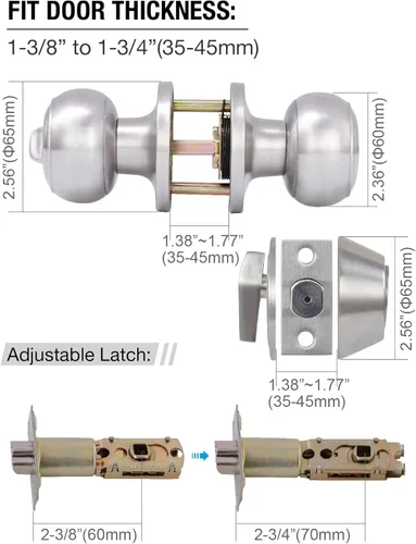 Miniatura 3 de Paquete de 2 pomos de puerta idénticos con llave, cerrojo de seguridad de un solo cilindro, pomos clásicos de níquel satinado para puerta exterior