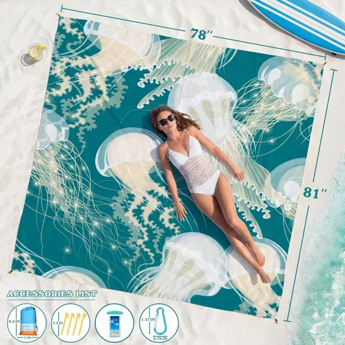 Miniatura 9 de Famstar Beach Blanket Oversized Extra Large 78"X81"/10'X9',Waterproof Sandproof Beach Blanket 2-8 Adults Lightweight Durable for Travel Camping