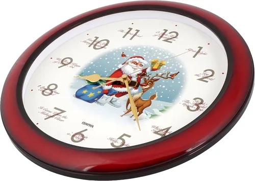Miniatura 2 de JUSTIME Fabuloso reloj de pared con melodía de Papá Noel y renos de 14 pulgadas, 12 canciones de villancicos de Navidad, reloj de pared
