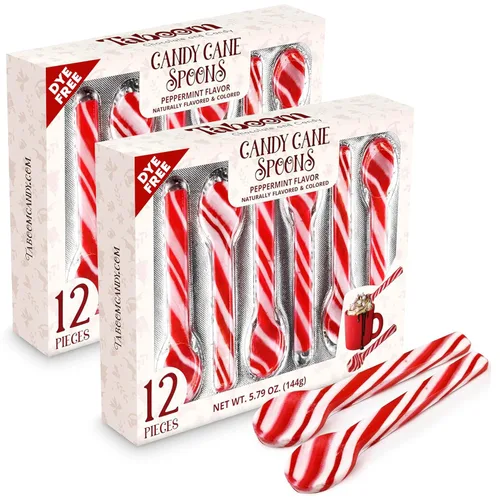 Miniatura 8 de Cucharas de bastón de caramelo de menta, sin colorantes, paquete de 12 cucharas de chocolate caliente con sabor a menta de Navidad envueltas