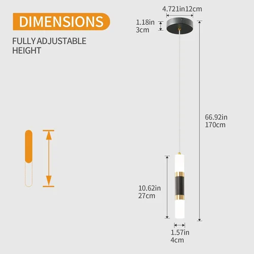 Miniatura 6 de Lámpara moderna para isla de cocina, regulable, luz LED negra, mini lámpara colgante para dormitorio, mesita de noche, color negro y dorado