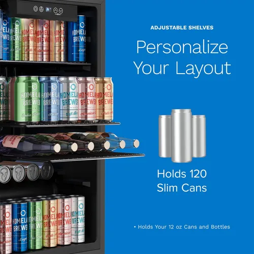Miniatura 3 de hOmeLabs Refrigerador y enfriador de bebidas - Mini refrigerador de 120 latas con puerta de vidrio para soda, cerveza o vino - Pequeña máquina