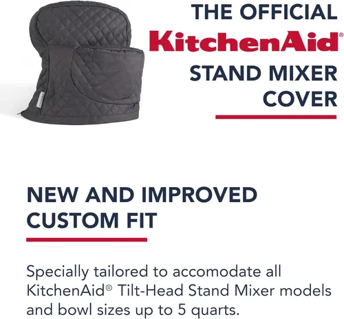 Miniatura 7 de KITCHENAID Funda ajustable para batidora de pie inclinable con bolsillo de almacenamiento, acolchada 100% algodón, 14.4 x 18 x 10 pulgadas, gris