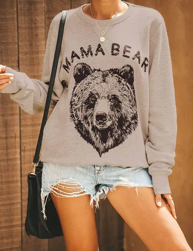 Miniatura 3 de Blooming Jelly - Sudadera holgada de manga larga para mujer de cuello redondo con estampado de mamá oso