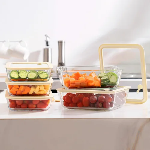 Miniatura 5 de Juego de recipientes de vidrio para alimentos Urban Green con tapa de vidrio, paquete de 3, juego de recipientes de almacenamiento de alimentos
