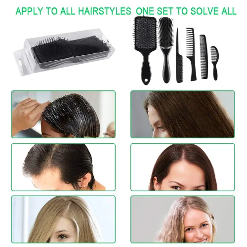 Miniatura 5 de SIQUK Juego de 6 cepillos para el cabello, cepillo de paleta para desenredar el cabello y peines negros para hombres y mujeres, cabello húmedo