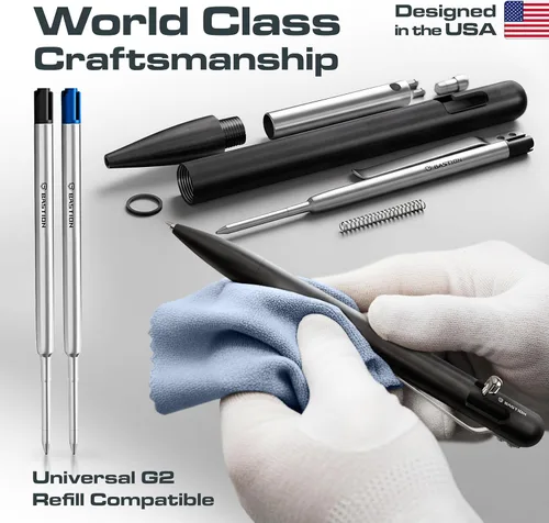 Miniatura 4 de BASTION Bolt Action Pen - Bolígrafo HyperBolt EDC de aluminio negro, bolígrafo de escritura de metal premium, tinta suave, bolígrafo de bolsillo