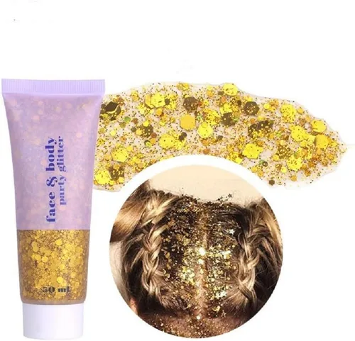 Miniatura 8 de Brillantina para la cara azul, traje de neón brillante, para fiesta, lentejuelas holográficas, maquillaje en gel con purpurina corporal (01# azul)