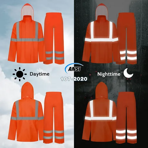 Miniatura 32 de TCCFCCT Chaqueta de lluvia de alta visibilidad para hombre, impermeable, abrigo de lluvia de alta visibilidad para hombres y mujeres con capucha