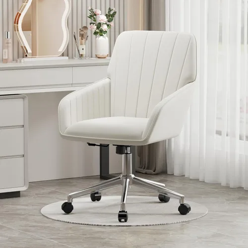 Miniatura 2 de YISHENG Silla de escritorio de oficina de terciopelo con base plateada, con ruedas, moderna altura ajustable de 360 grados, giratorias, tapizadas