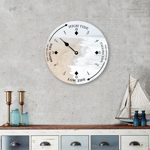 Miniatura 4 de Reloj de marea de madera, olas blancas y playa, costa este, océano Atlántico, reloj de marea de madera con marea alta y baja, reloj vintage