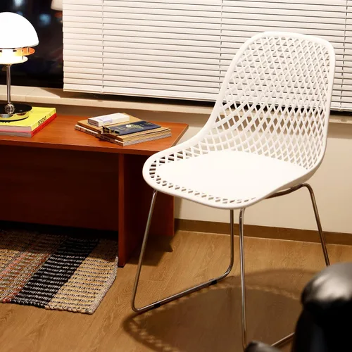 Miniatura 4 de Juego de 2 sillas de comedor modernas, sillas de cocina estables de plástico con base de trineo de metal para comedor (naranja sangre)