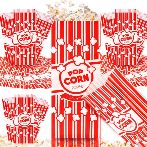 Bolsas de Papel para Palomitas de Maíz Poppy's – 25 Bolsas de Grado Comercial de 2 oz, Accesorios para Máquina de Palomitas para Barras de