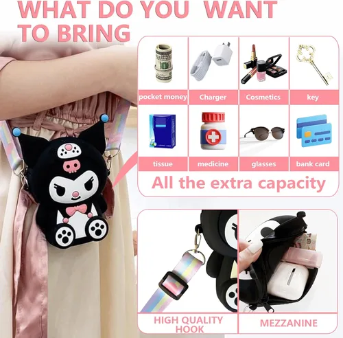 Miniatura 2 de CZZLYJ Kuromi Kuromi Bag Kuromi de dibujos animados Kawaii Bolso de hombro lindo Kuromi Wallet My Melody Anime Monedero Regalos de cumpleaños, Negro