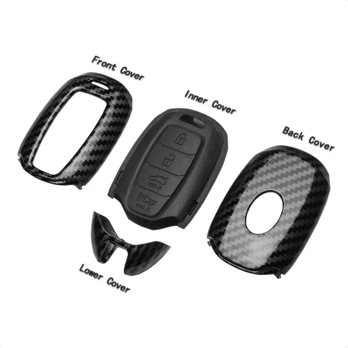 Miniatura 2 de Smart Key Fob - Funda de silicona negra de fibra de carbono compatible con Hyundai Accent Azera Elantra GT Grandeur I30 IG IX35 Kona Palisade Santa
