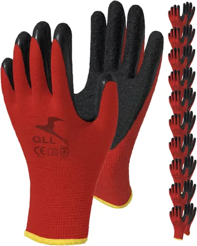 Miniatura 10 de GLL Guantes de trabajo de seguridad con revestimiento de látex para hombres y mujeres, paquete de 10 pares de agarre firme