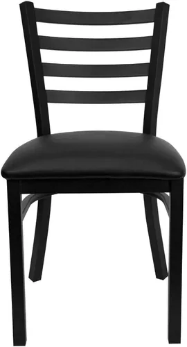 Miniatura 8 de Flash Furniture HERCULES Series Silla de restaurante de metal con respaldo de escalera negra - Asiento de vinilo negro