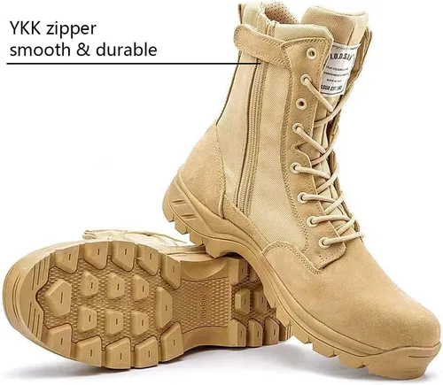 Miniatura 3 de IODSON Botas tácticas militares para hombre con cremallera lateral, botas de trabajo resistentes a pinchazos, botas de combate del desierto, botas