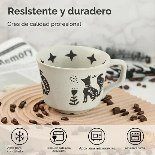 Miniatura 2 de Taza de Café de Cerámica, Taza de Té Única y Novedosa de 12 oz con Asa, Taza de Gres para Té Moca Latte Capuchino Espresso (Zorro)