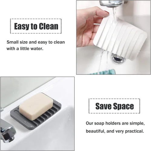 Miniatura 2 de Jaboneras autodrenantes, 3 unidades de soporte para jabón en cascada de silicona para el baño, extiende la vida del jabón, mantiene el jabón seco