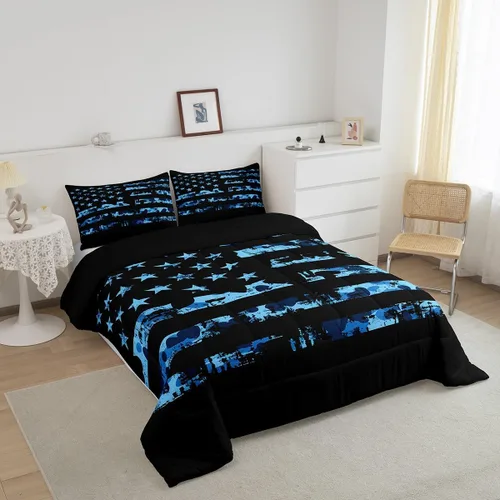 Miniatura 3 de Erosebridal Juego de edredón de bandera estadounidense tamaño individual para niños y adolescentes, juego de ropa de cama de camuflaje, edredón