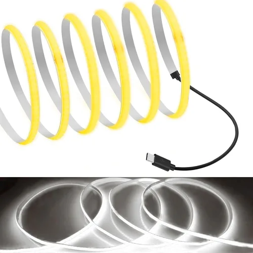 Miniatura 9 de MDee Tira de luces LED tipo C COB de 1.64 pies/1.6 ft - Flexible 0.197 in Oculta DC 5V Cinta LED con 320 LEDs/m para iluminación cálida (2700 K).