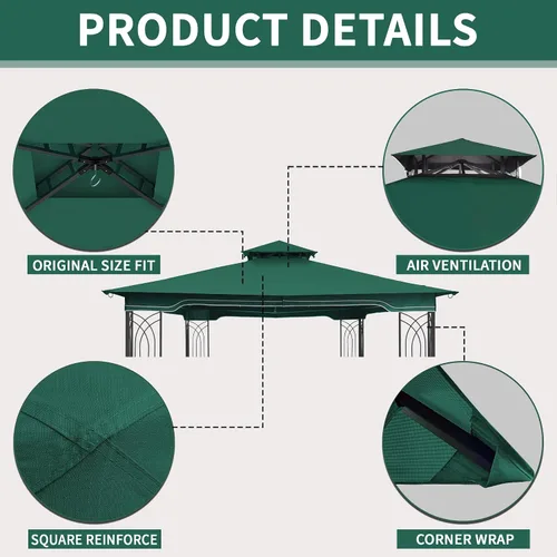 Miniatura 3 de SCOCANOPY Toldo de Repuesto para Cenador para Cenador de Patio Regency II de 10 x 12 pies, Modelo L-GZ798PST,A101004104,A101004105,(Verde Bosque)