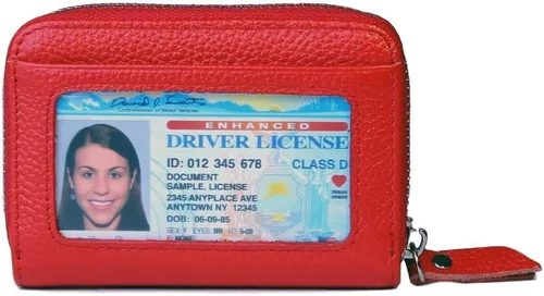 Miniatura 2 de Women's Leather RFID Zipper Card Wallet Small Purse with Id Window