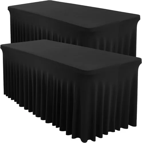 Miniatura 8 de Paquete de 2 manteles color azul bebé para mesa rectangular de 4 pies, manteles de elastano elásticos de 4 pies, falda blanca rectangular para baby