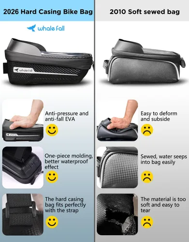 Miniatura 2 de whale fall Bolsa de marco de bicicleta impermeable, carcasa dura 3D Eva, soporte para teléfono de bicicleta, bolsa de tubo superior de bicicleta