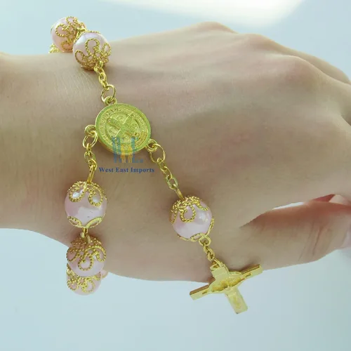 Miniatura 5 de Rosario de 12 piezas de perlas de imitación rosas para niña, recuerdo para bautizo, primera comunión, bautismo, boda, dulce 15 - Recuerdos
