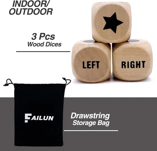 Miniatura 3 de Juego de dados Left Right Center de 1 pulgada de madera con bolsa de cordón, fácil de almacenar y transportar, conveniente para viajar (3 piezas)