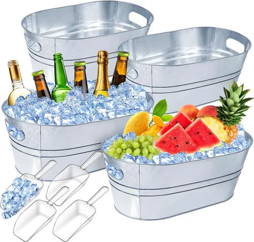Miniatura 7 de IKAYAS - Cubos de hielo de 4 galones para fiestas, cubeta de hielo de metal galvanizado con cuchara para bar de cóctel, suministros de bar