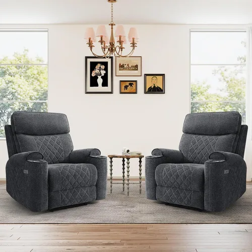 Miniatura 13 de HAOMARKETS Silla reclinable eléctrica para adultos con puerto USB, sofás reclinables eléctricos de tela suave con portavasos de metal, sillas