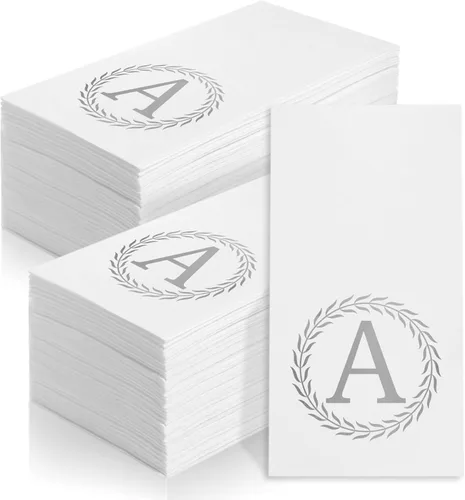 100 servilletas desechables con monograma de plata, toallas de mano decorativas con letra A, servilletas de cena para invitados, toallas de mano con