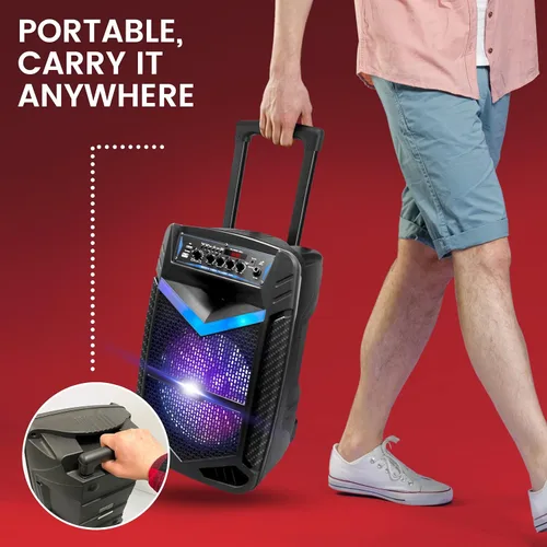 Miniatura 6 de Pyle Altavoces Portátiles Bluetooth con Subwoofer de 10 Pulgadas, Altavoz Inalámbrico con Radio FM, Sistema de Karaoke y Batería Recargable, Luces