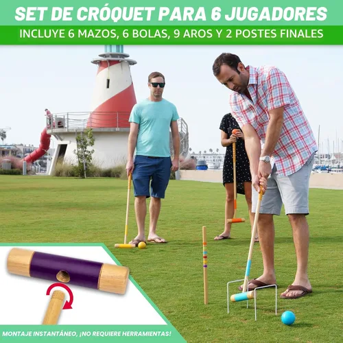 Miniatura 2 de GoSports - Juego de croquet para seis jugadores para adultos y niños, diseño moderno de madera, elige Deluxe (35 pulgadas) o estándar (28 pulgadas)