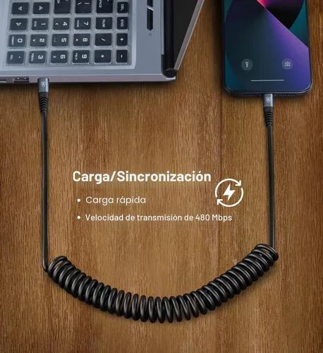 Miniatura 5 de Cable USB C a C de 3 pies, paquete de 2 cables de carga USB C en espiral para automóvil tipo C, cable de carga rápida para iPhone