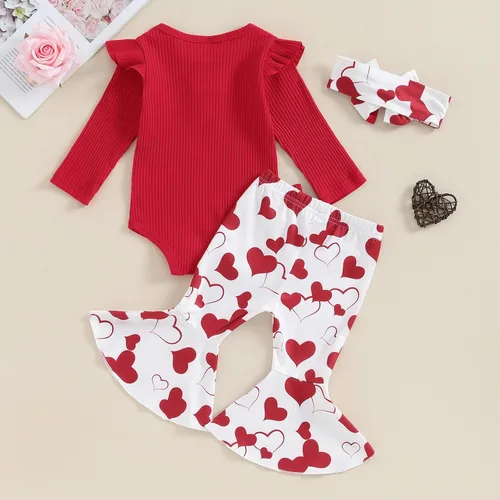 Miniatura 72 de Kuriozud Conjunto de mameluco con volantes para bebé recién nacida, con volantes, lindo conjunto de pantalones acampanados con diadema